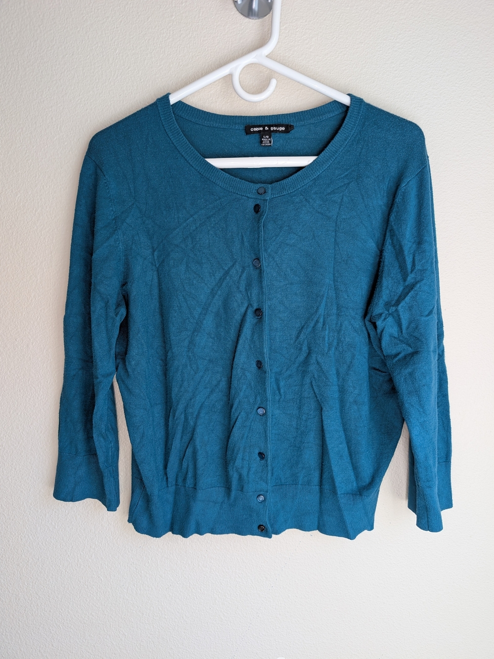 Cable & Gauge Teal Button-Front Sweater Cardigan Size L